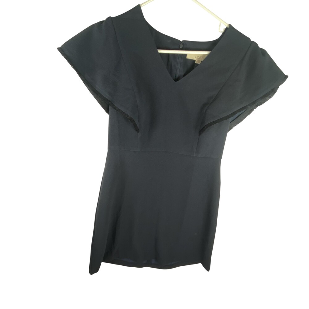 LOFT Dress Womens Petite 6P Navy Flutter Sleeve V Neck Lined NWT Sheath Mini
